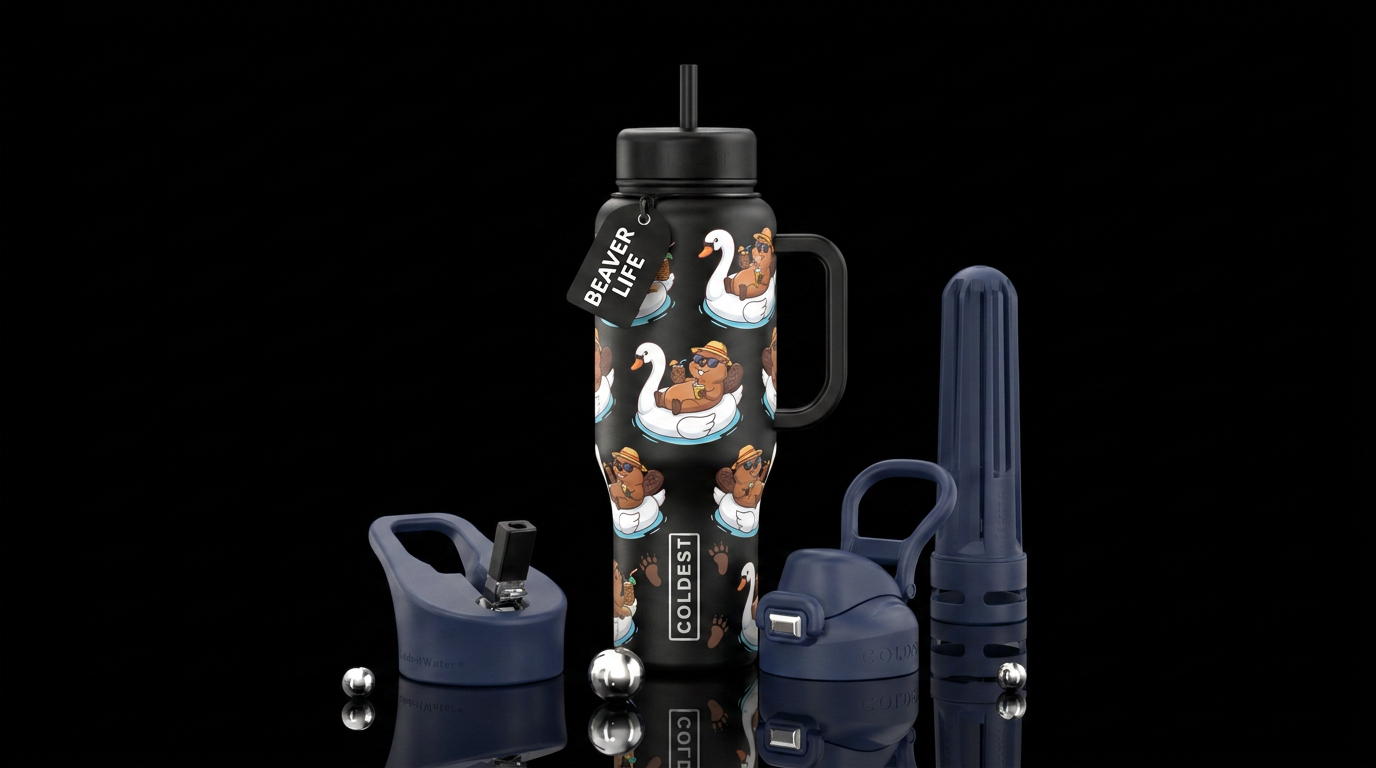 Happy beavers water bottle design
