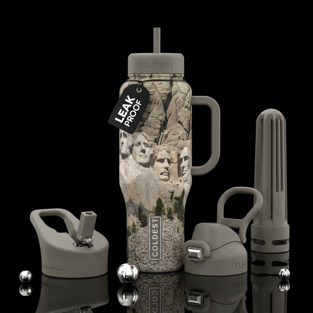 Mt Rushmore water bottle design