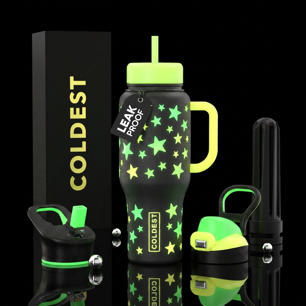 Glowie Star Stickers water bottle design