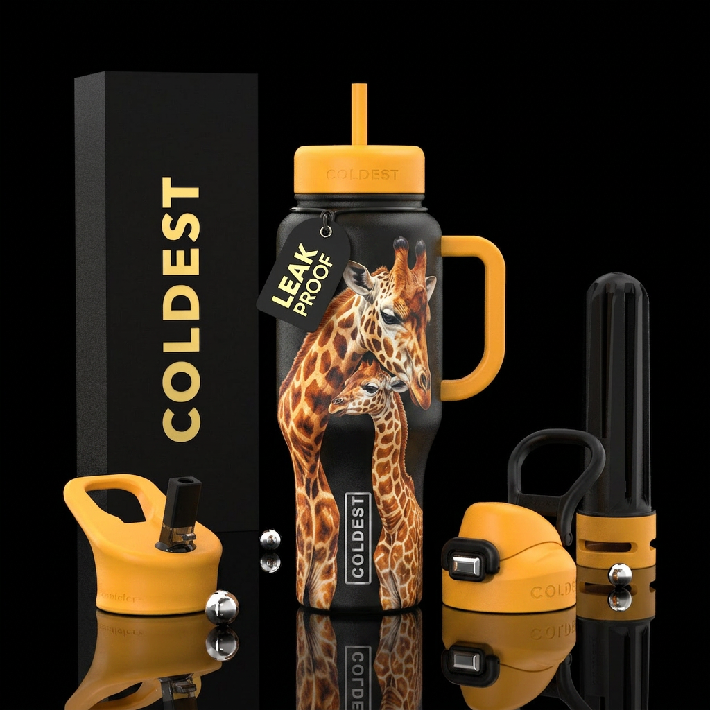 Giraffe mom and baby water bottle design