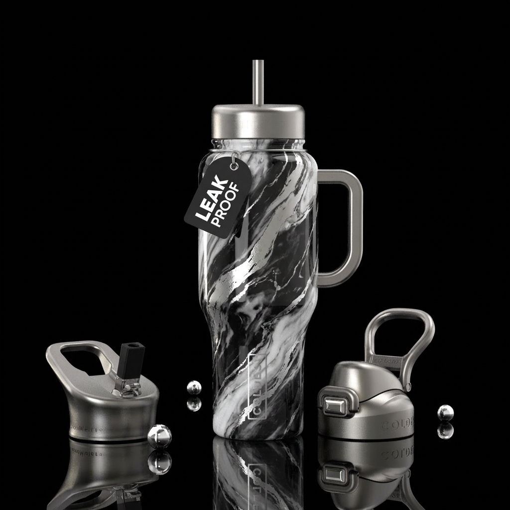Metallic Silver Marble water bottle design