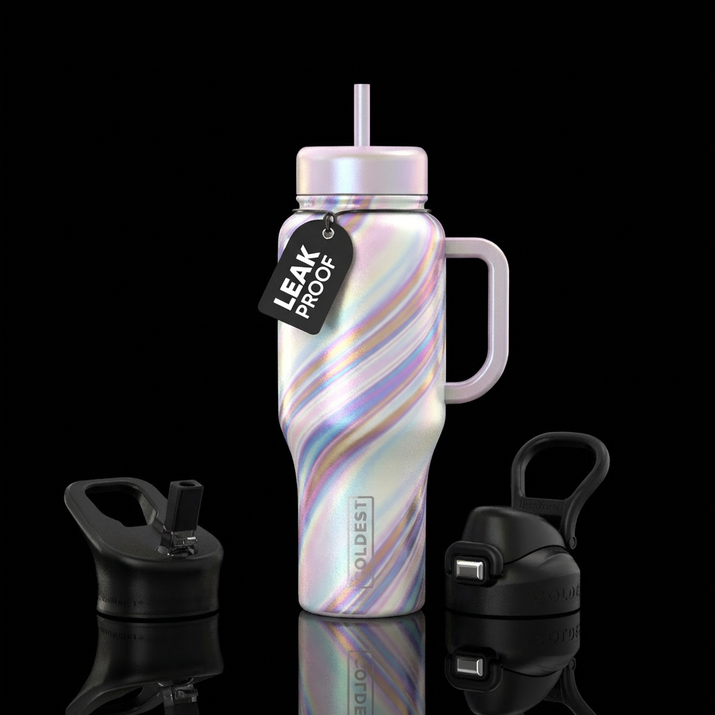 a Pearlescent base color with an effect of it swir... water bottle design