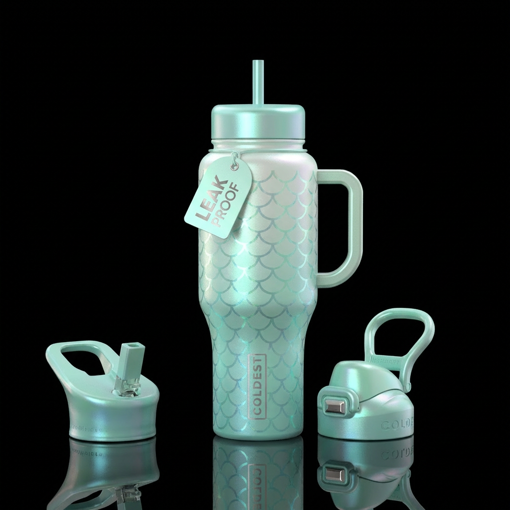 A pearlescent seafoam colored bottle with a color ... water bottle design