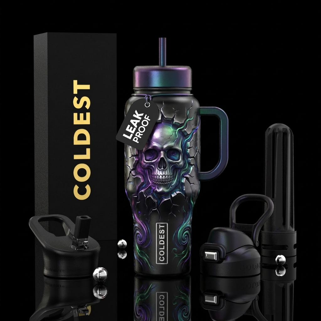 Metallic Skull water bottle design