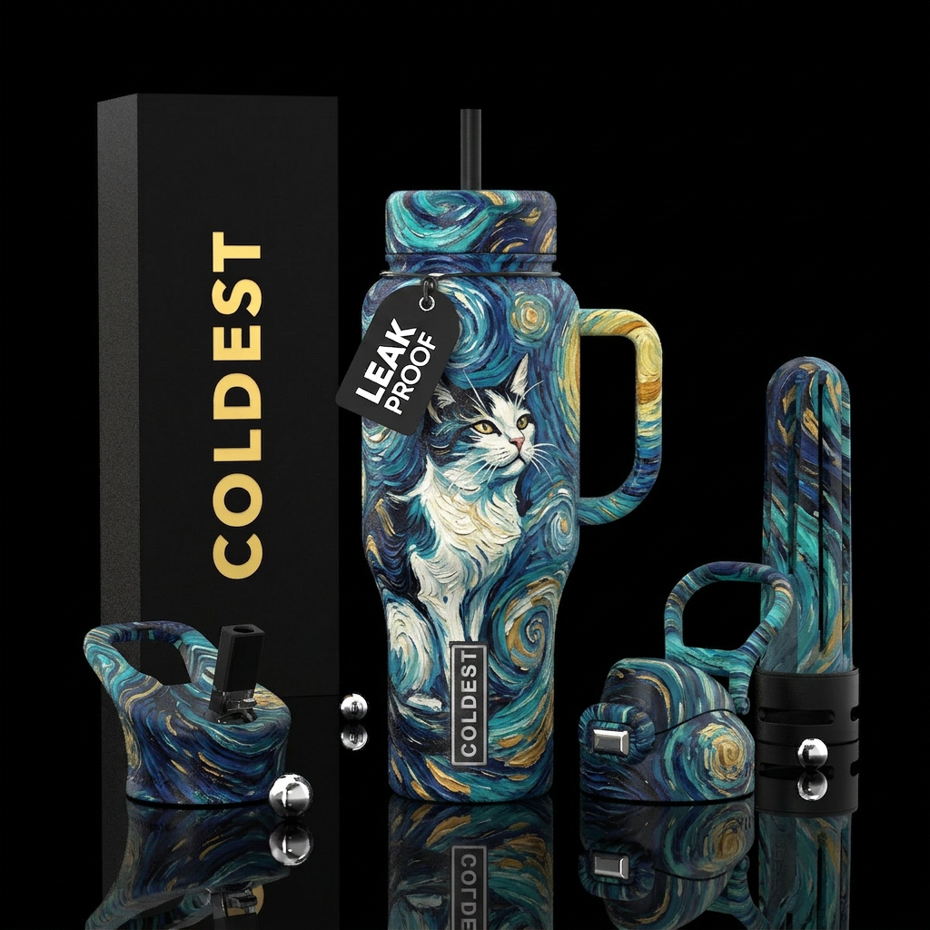 Gogh Kitty Gogh water bottle design