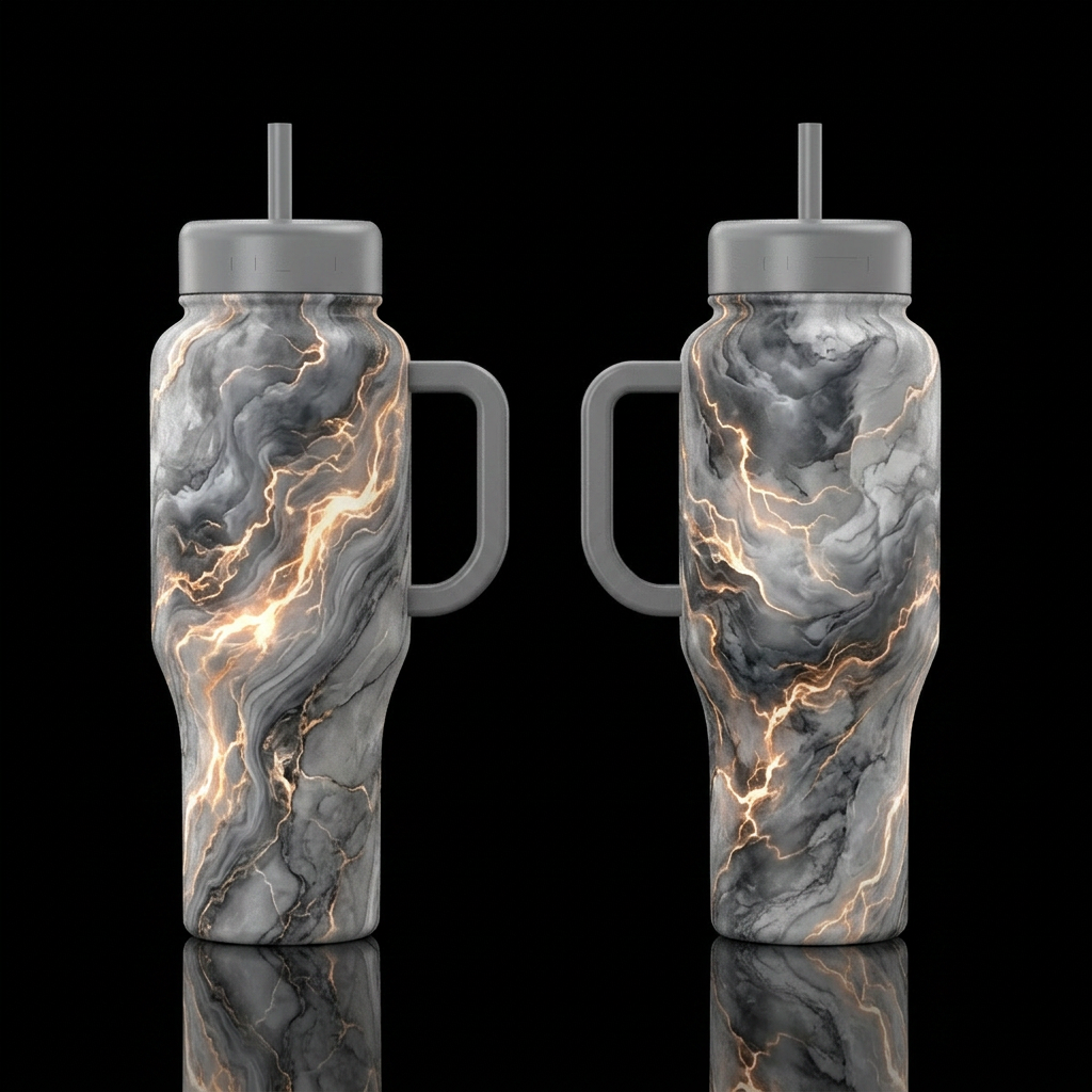 Dark Marble Ignition water bottle design