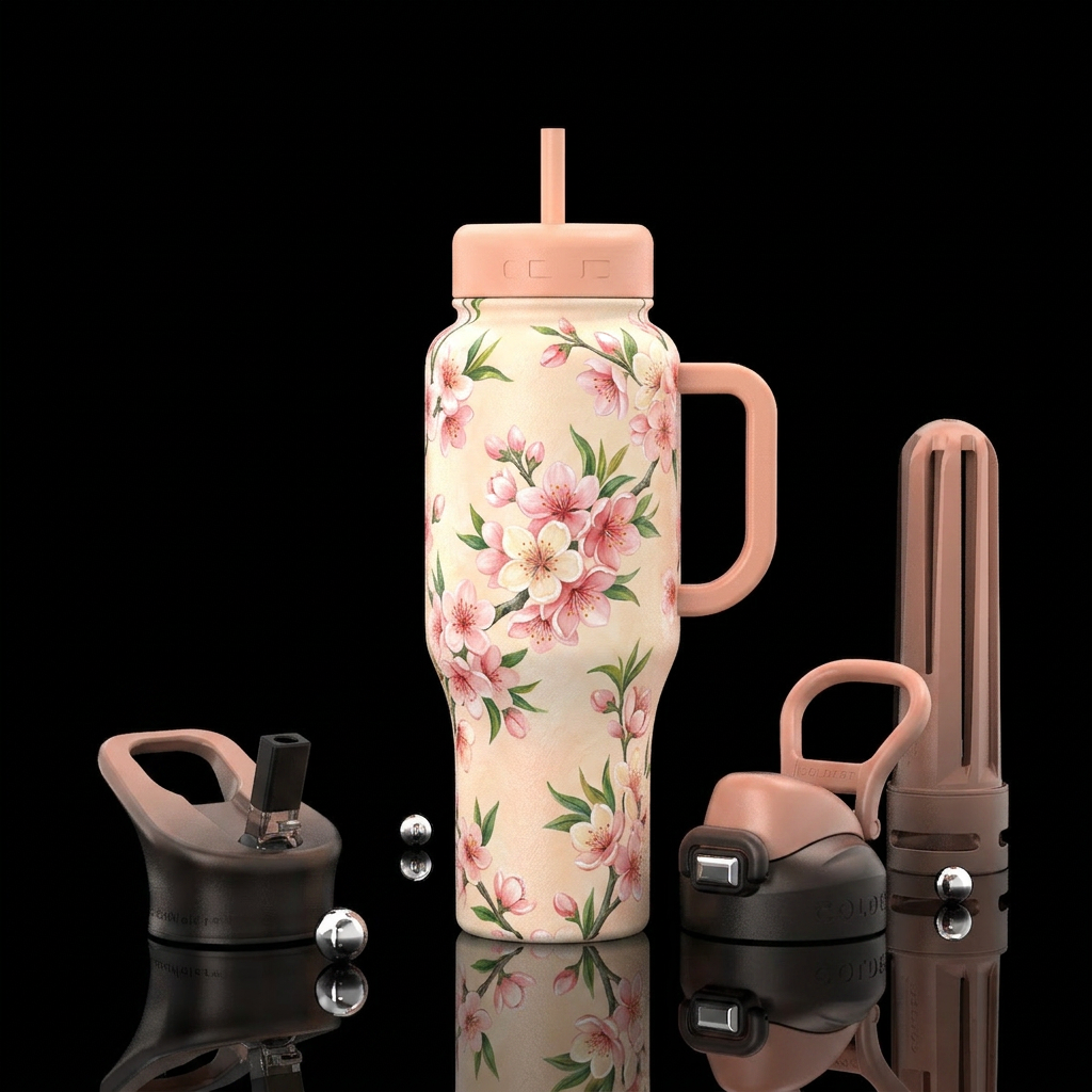 Peach Blossoms water bottle design