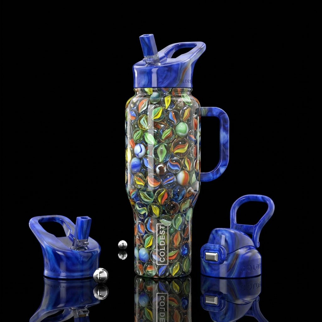 Lost Marbles water bottle design