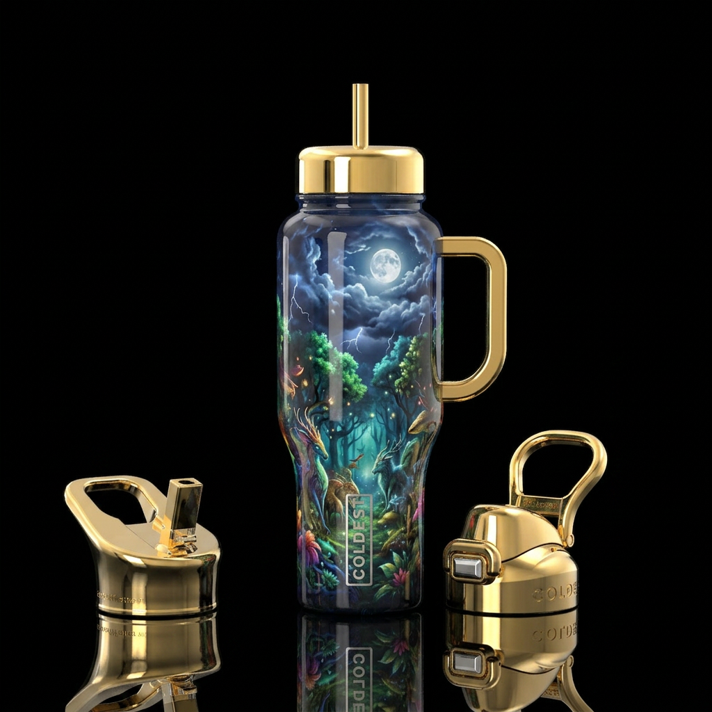 Mythic Forest water bottle design