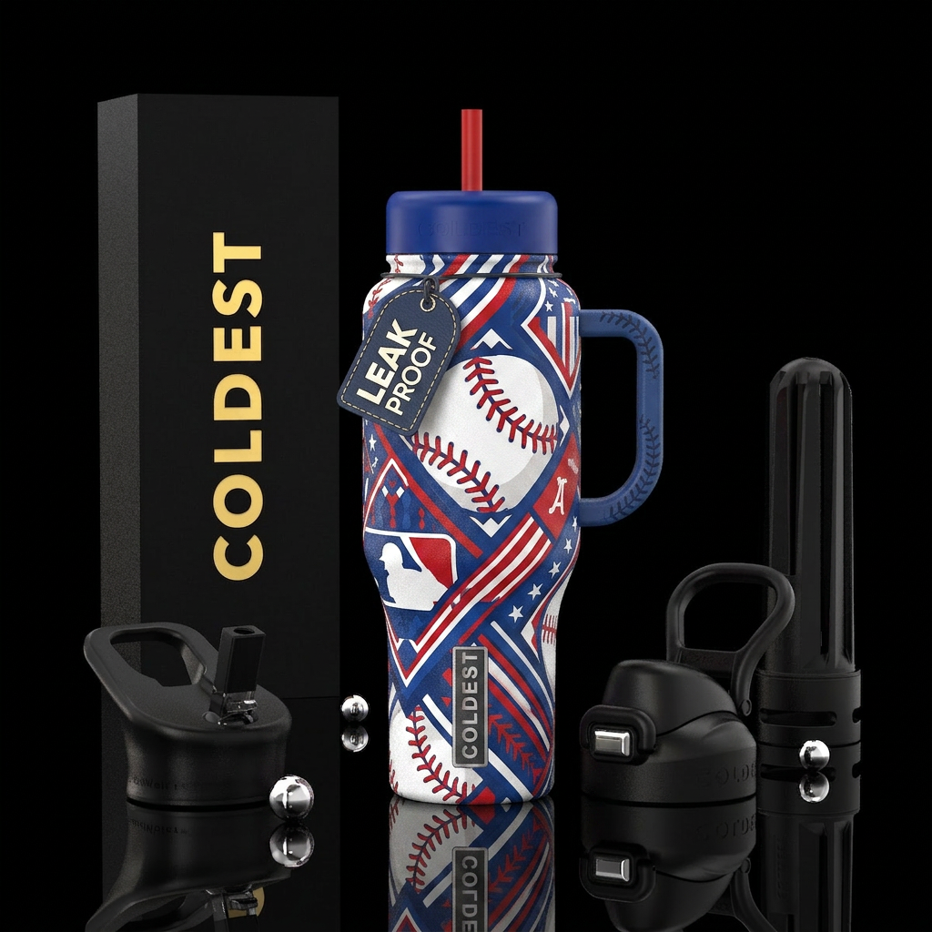 Baseball Red White and Blue water bottle design