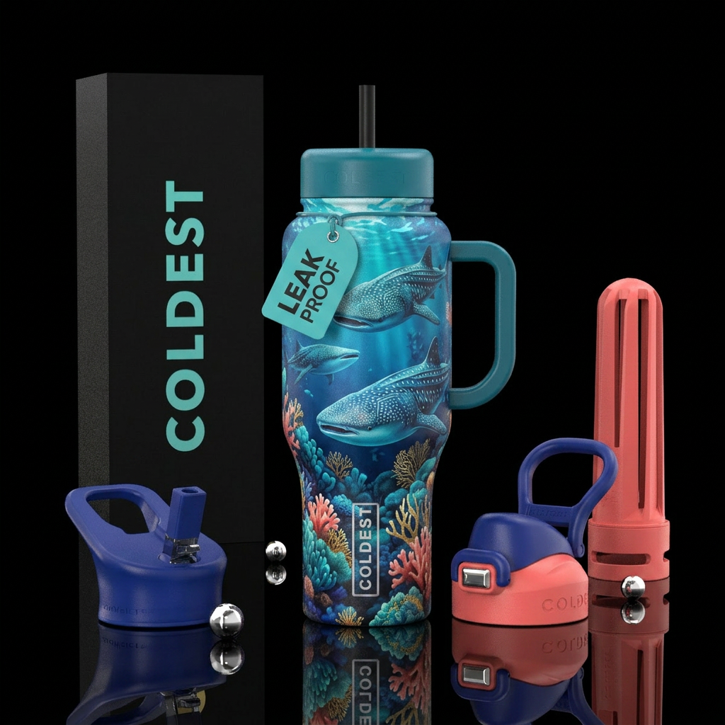 Whale sharks with corals water bottle design