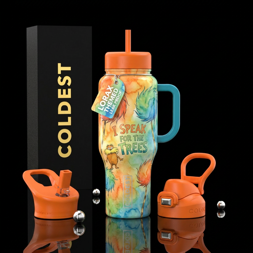 Lorax theme cup with watercolor water bottle design