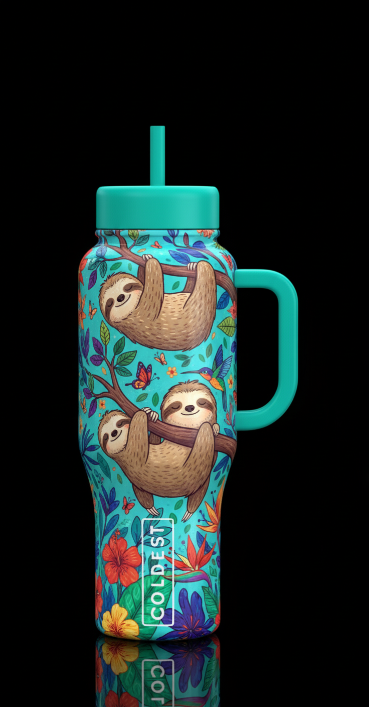 Sloths on tree water bottle design