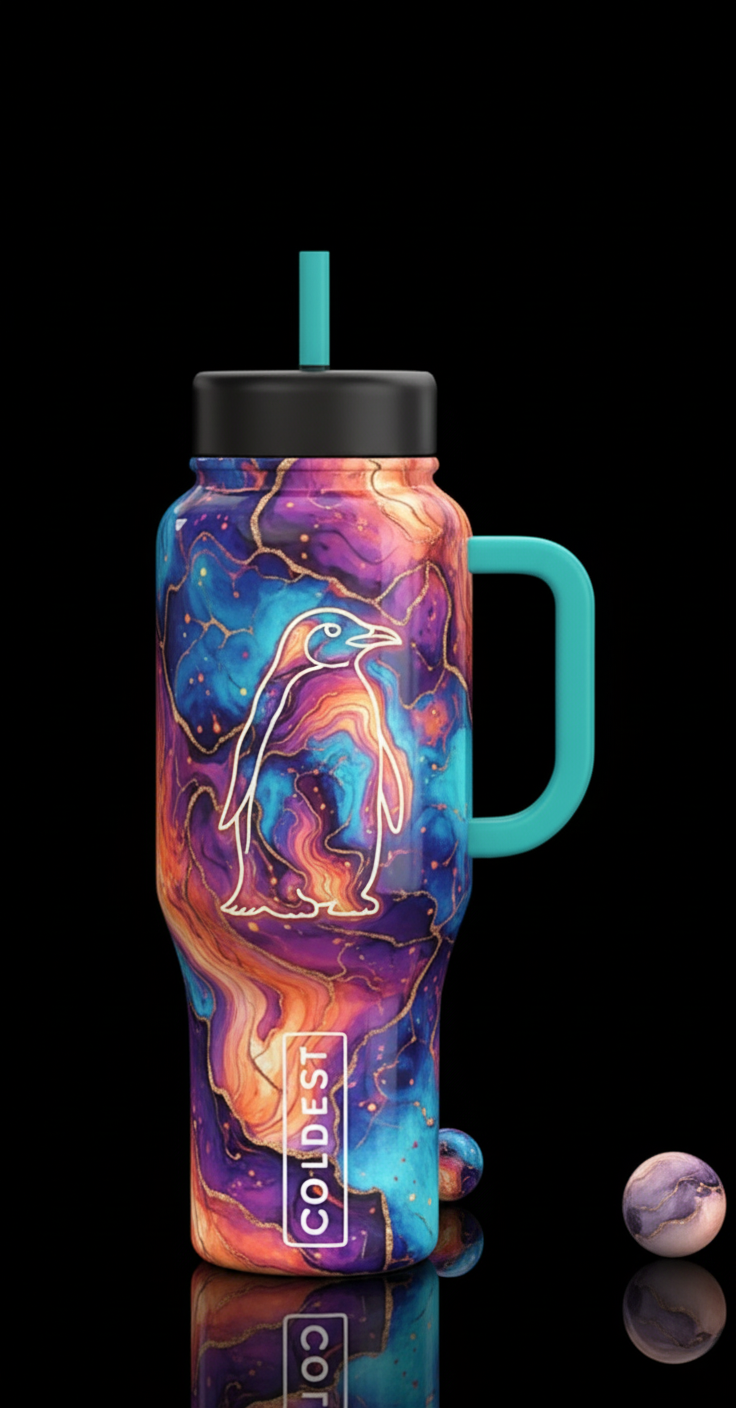 Glow in the dark penguin water bottle design