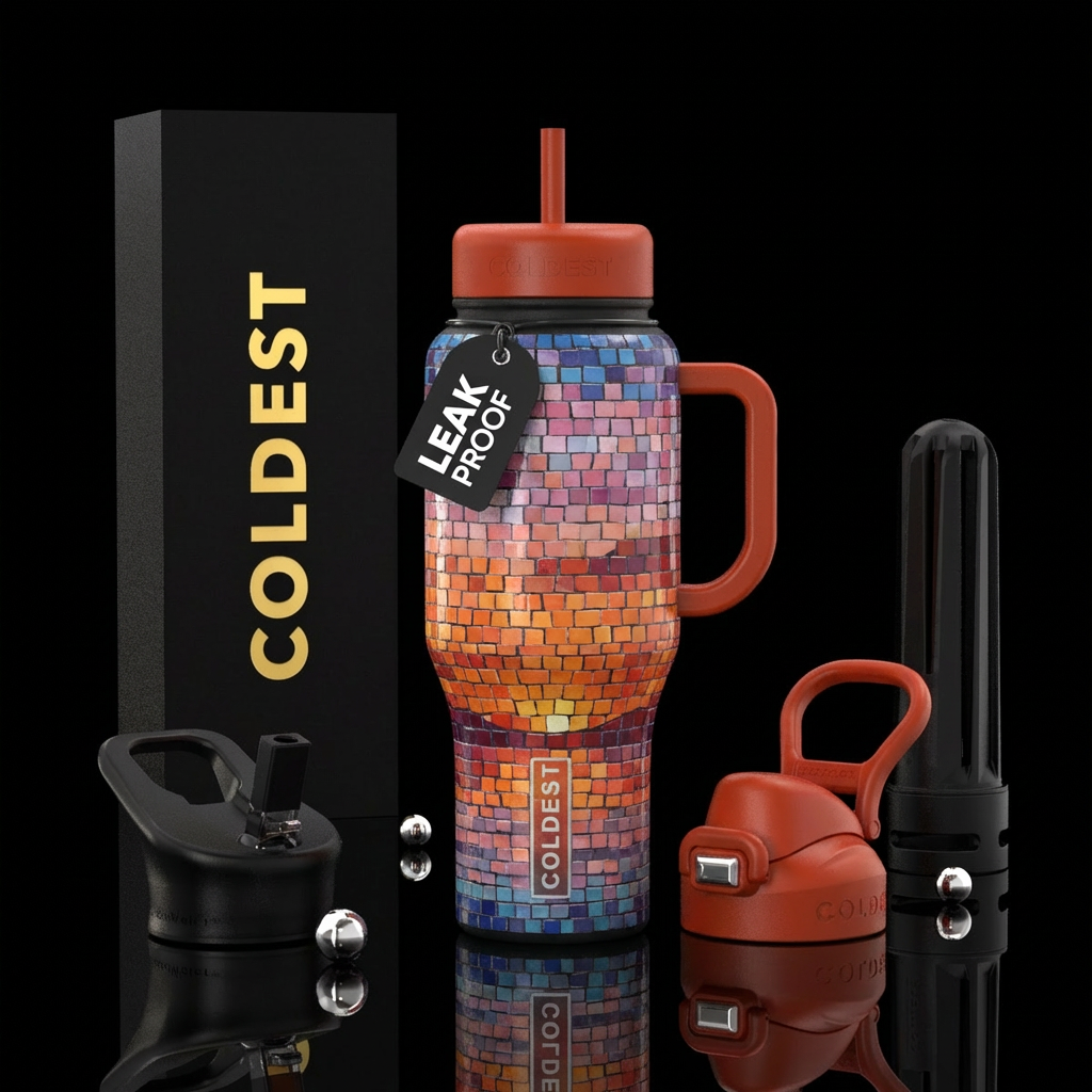 Mosaic summer sunset water bottle design