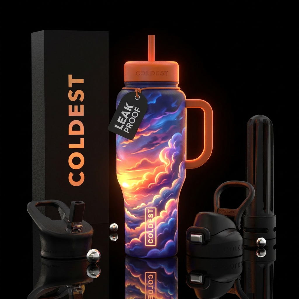 clouds sunset, glowie water bottle design