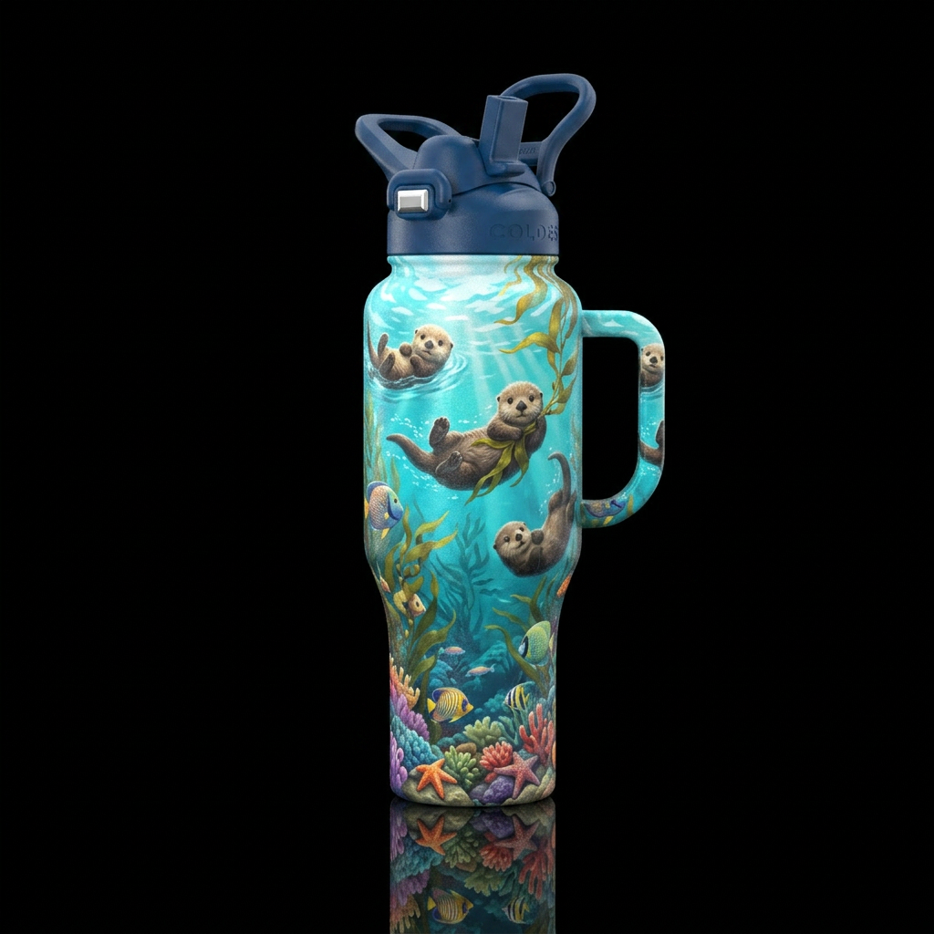 Baby otter ocean water bottle design