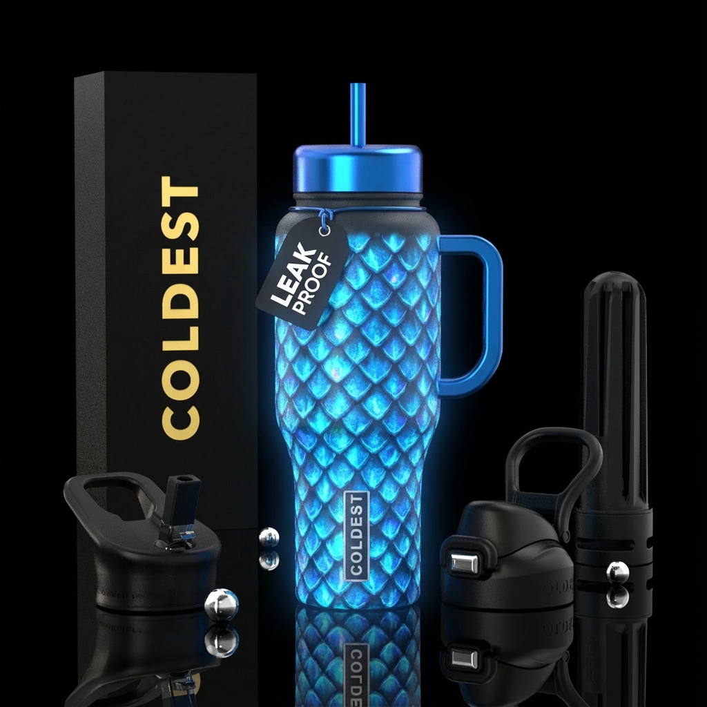 Blue glowie dragon scale water bottle design