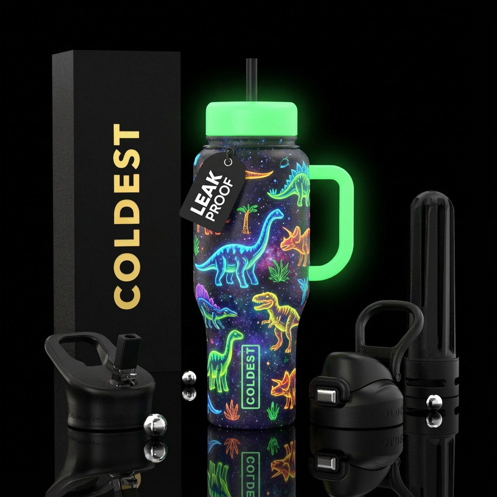 Glowie dinosaur water bottle design