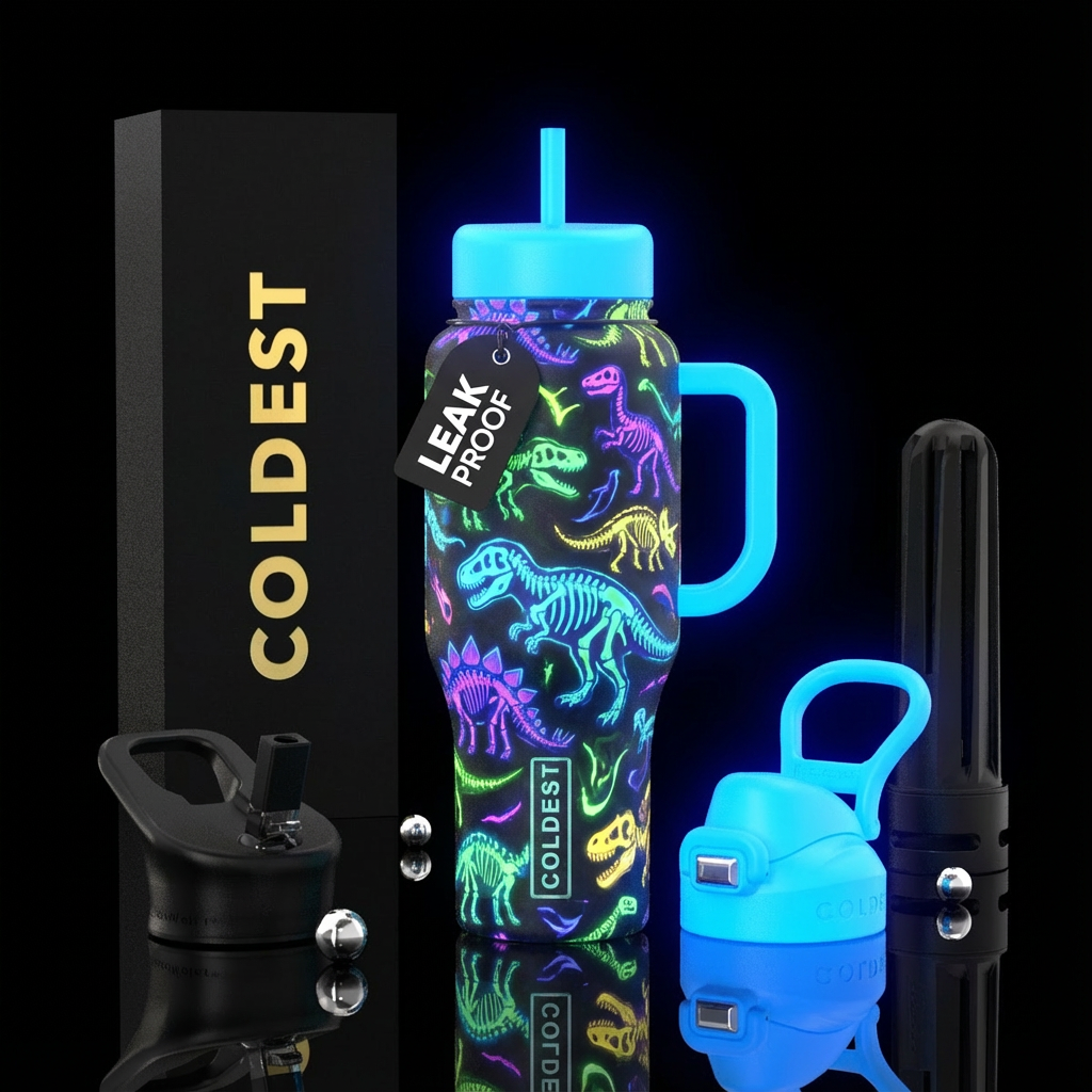 Glowie dinosaur water bottle design