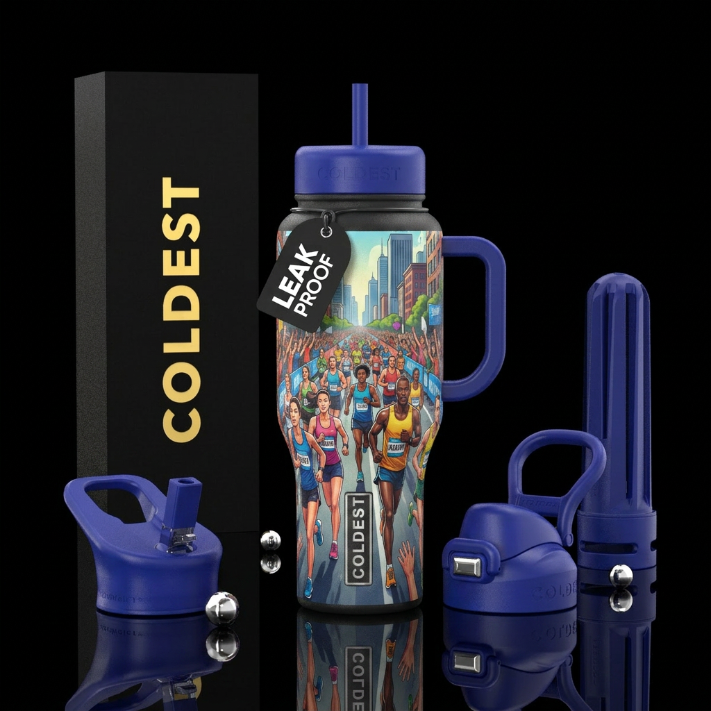 A running marathon water bottle design