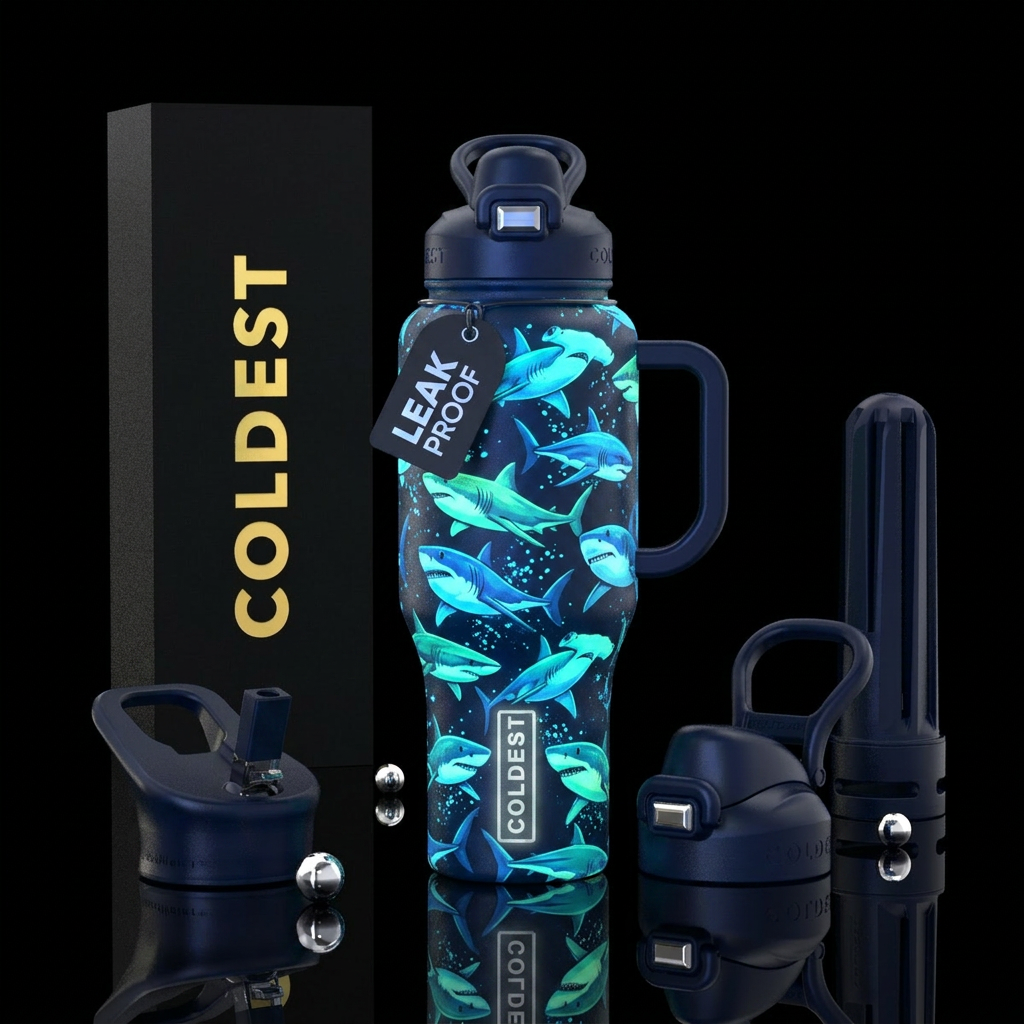 glow in the dark Sharks water bottle design