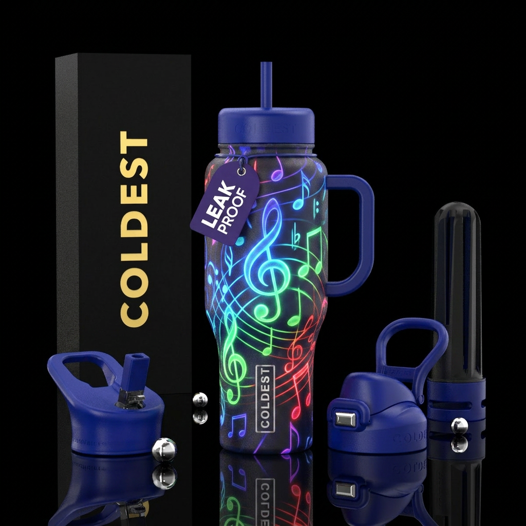 music notes glowie water bottle design