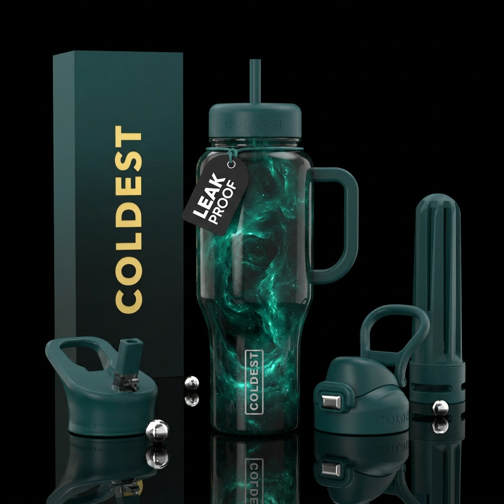 Dark teal green glowie water bottle design