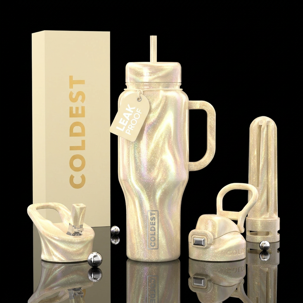 Molten ivory glitter glowie water bottle design