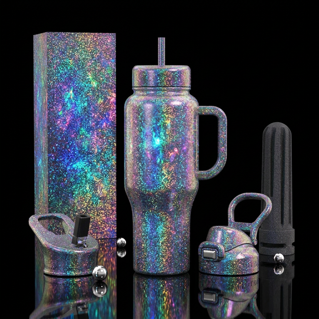 Multicolor opal glitter glowie water bottle design