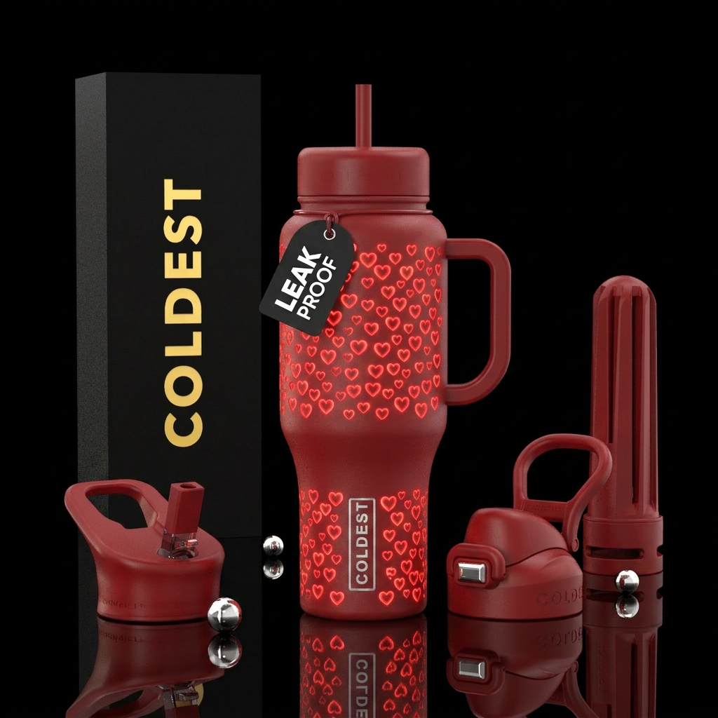 Red hearts glowie water bottle design