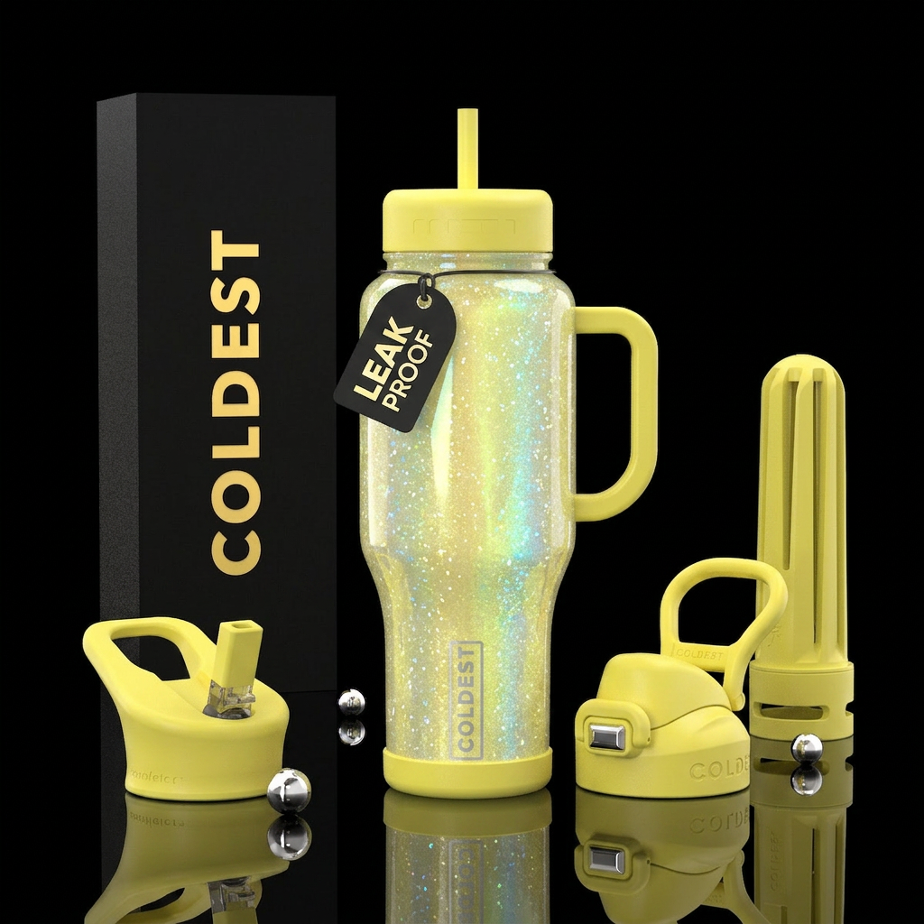 Lemon opal glitter glowie water bottle design