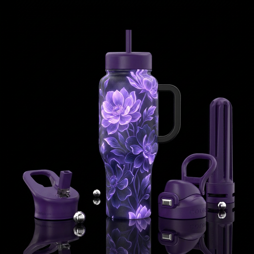 Purple moonlight floral glowie water bottle design