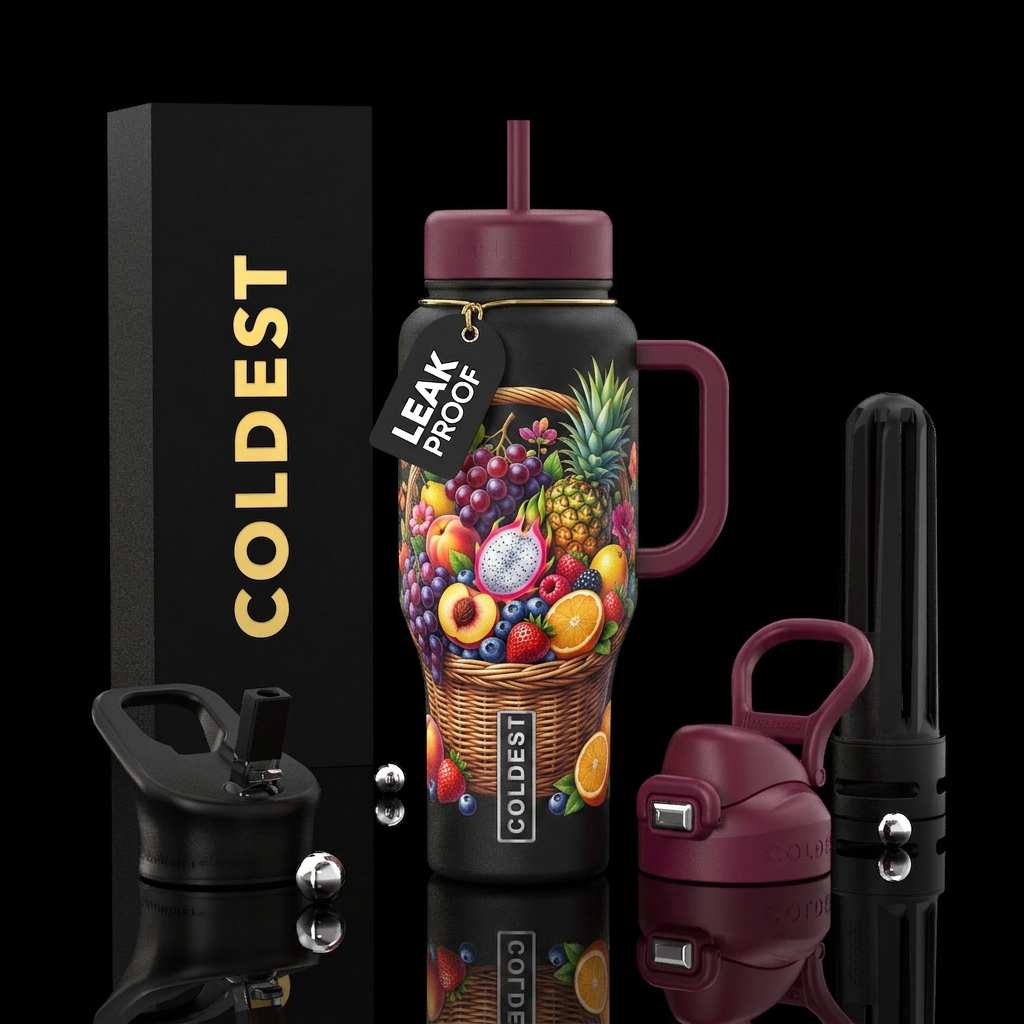 Bouquet of fruits in a basket water bottle design