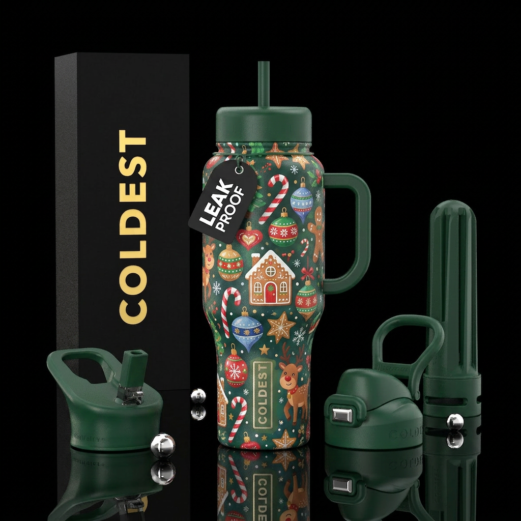 Whimsical Christmas water bottle design