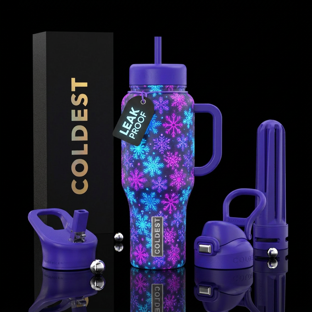 Whimsical snowflakes glowie water bottle design