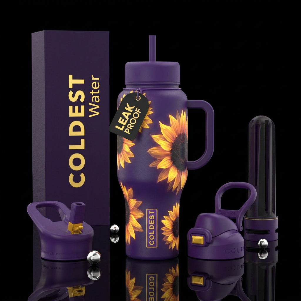 Sunflower purple bottle glowie water bottle design