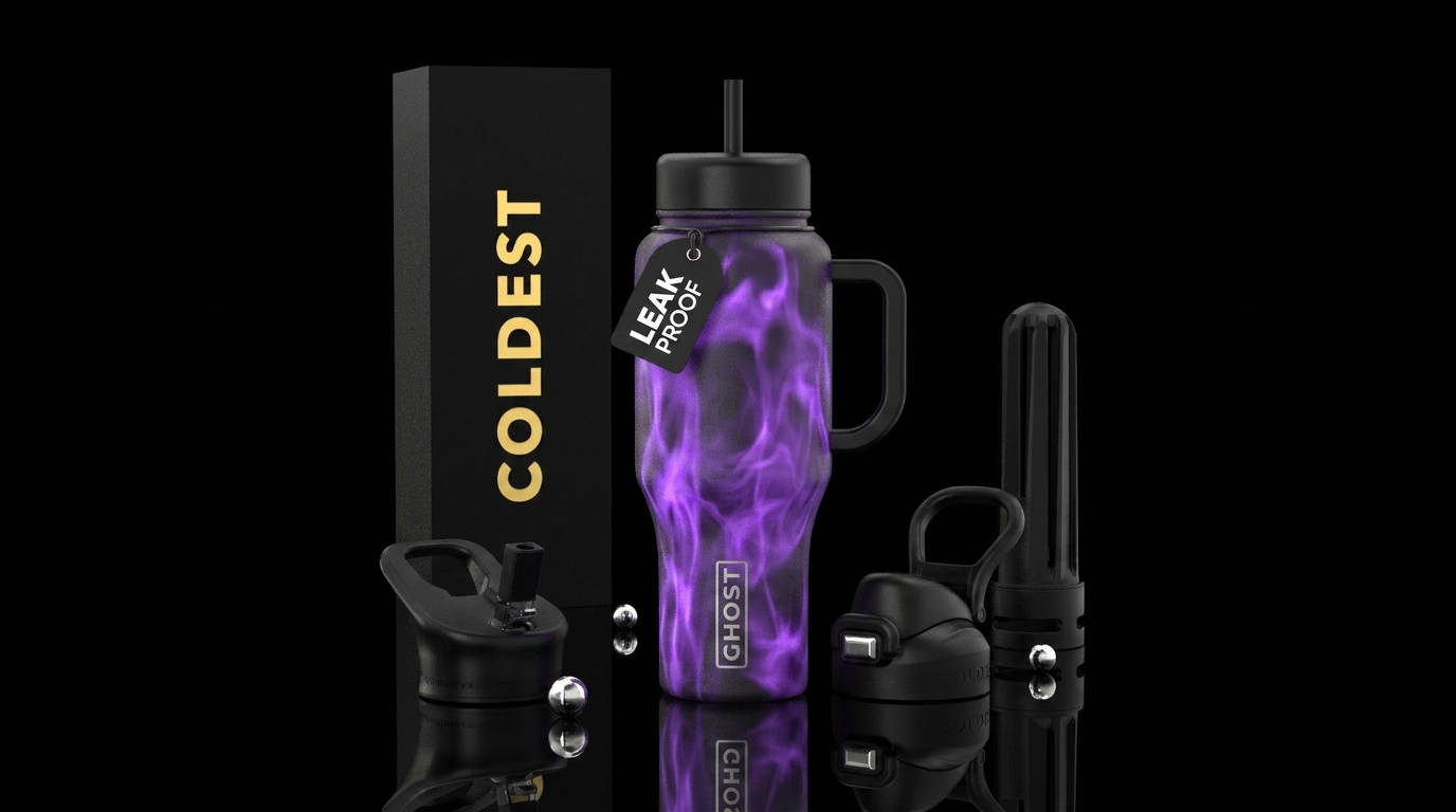 Ghost purple glowie water bottle design