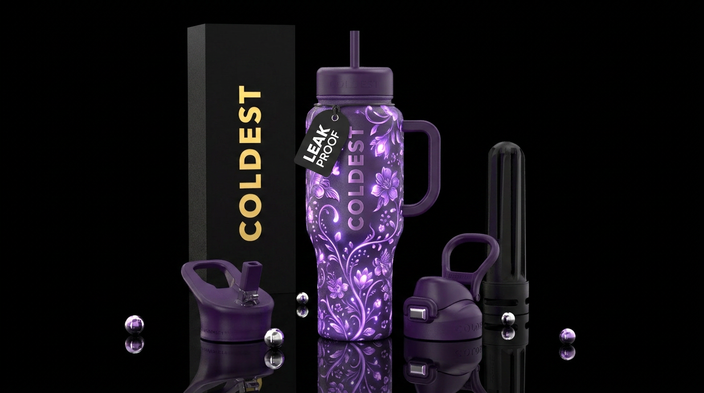 Magical glowie purple floral water bottle design