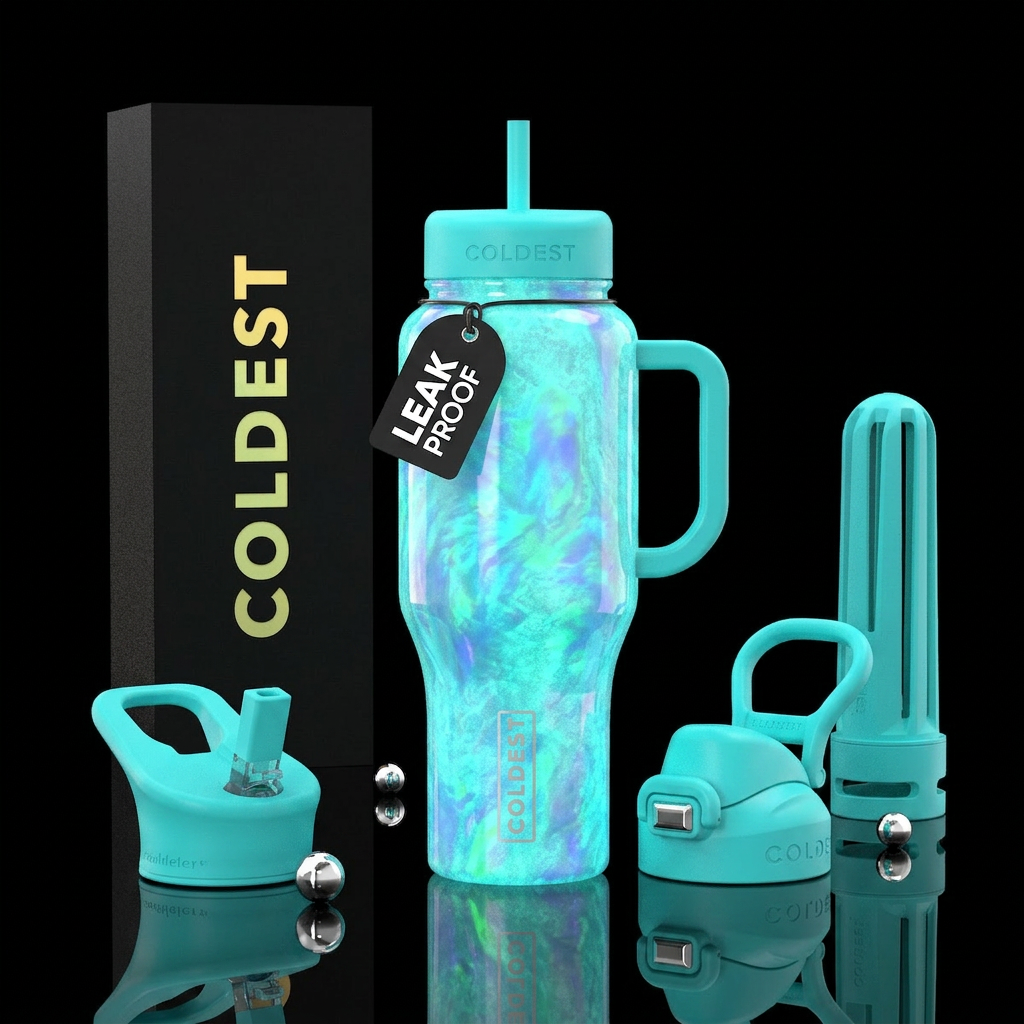 Turquoise opal glowie water bottle design