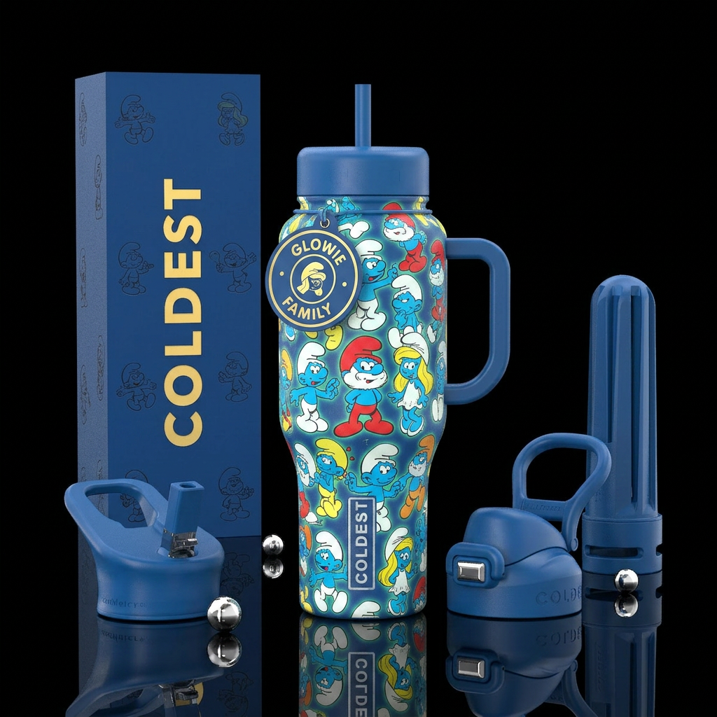 The smurfs glowie family water bottle design