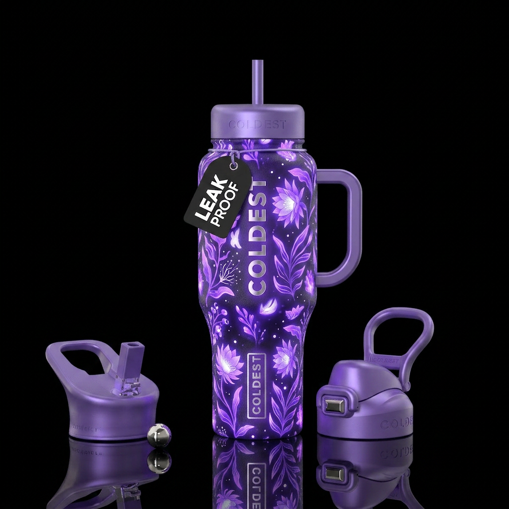 Moonlight purple floral glowie water bottle design