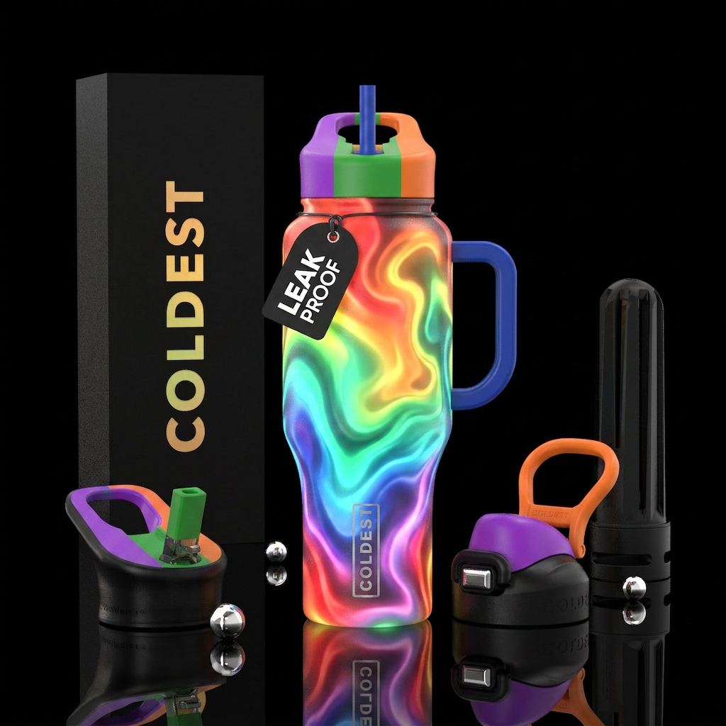 Whimsical pride glowie water bottle design