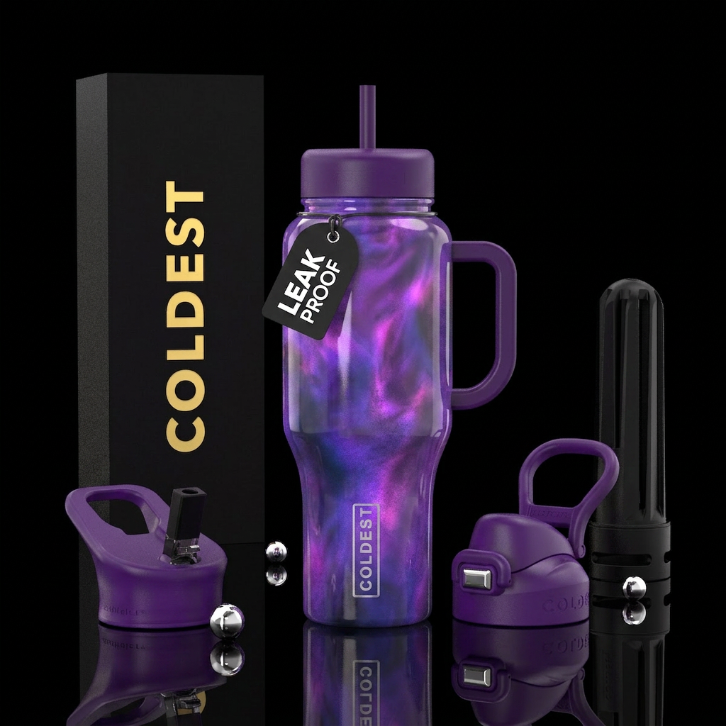 Whimsical amethyst glowie water bottle design