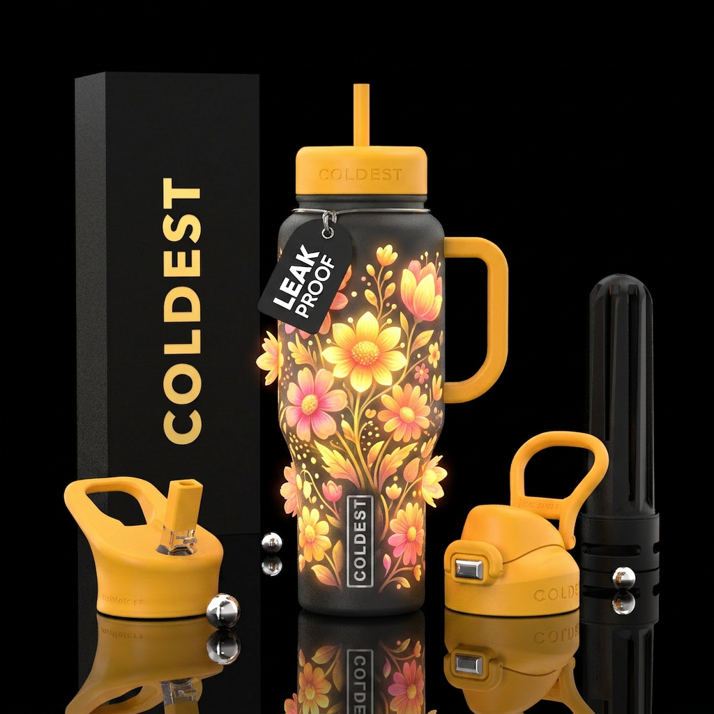 Whimsical glowie flower bouquet of sunshine water bottle design