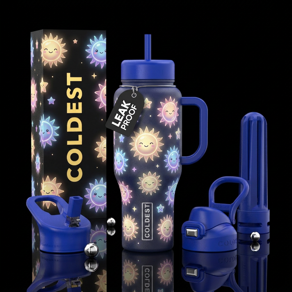 Whimsical glowie sunshine water bottle design