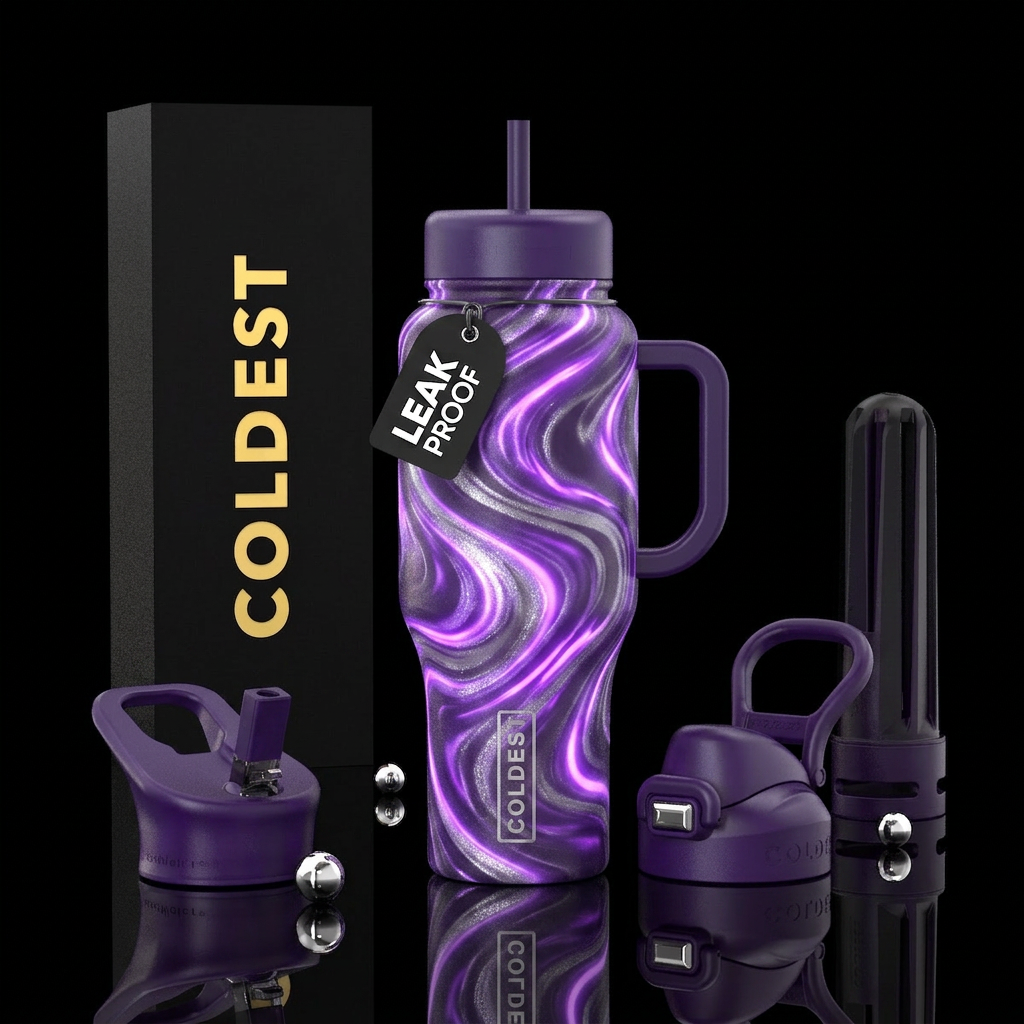 Magical glowie purple and silver swirls water bottle design