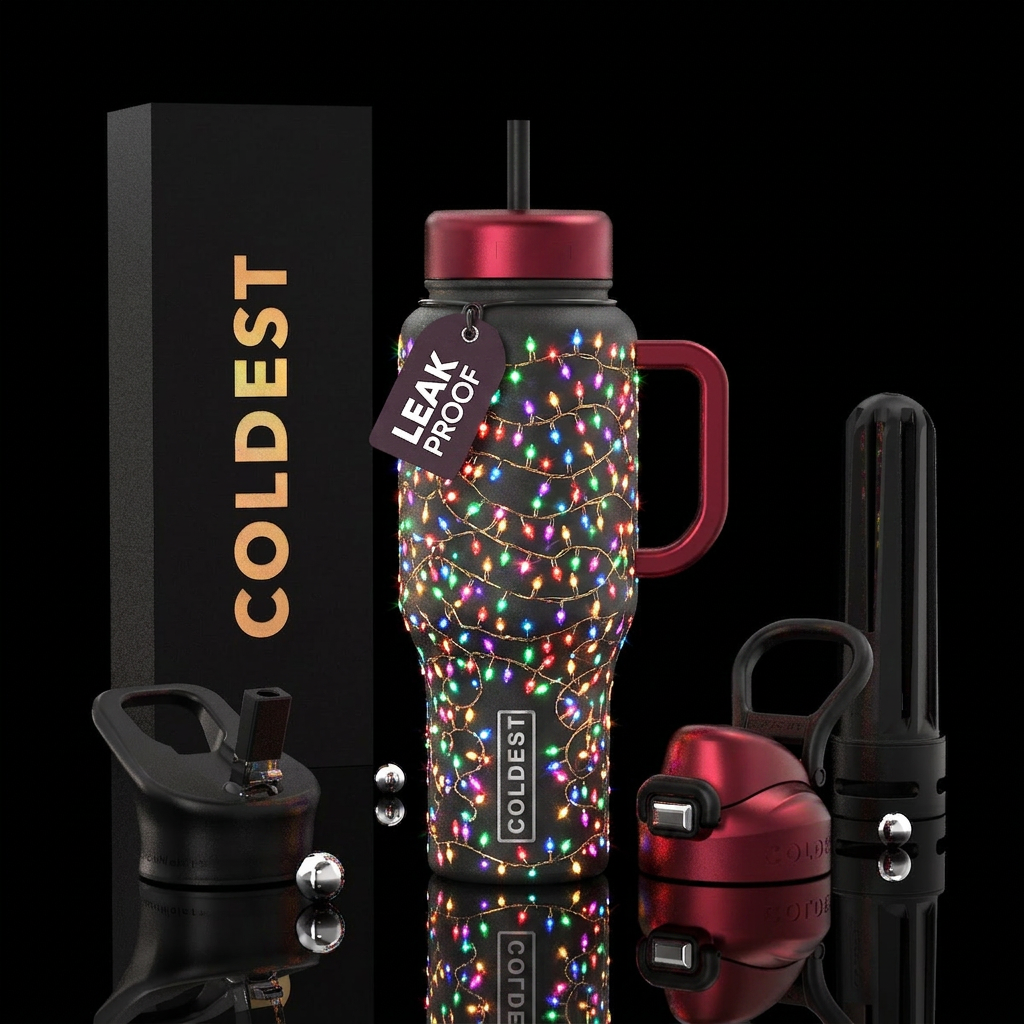 Magical Christmas lights glowing water bottle design