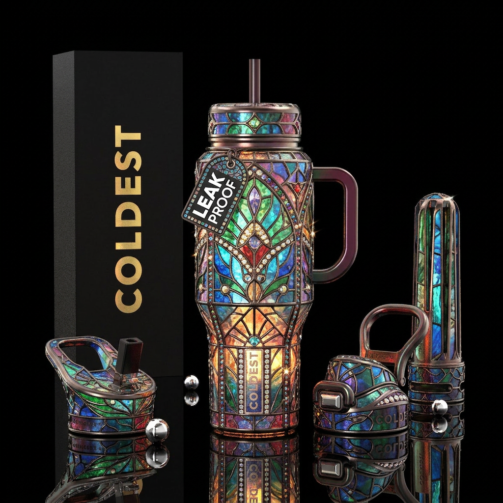 Stainedglassed with rhinestones and glowing water bottle design