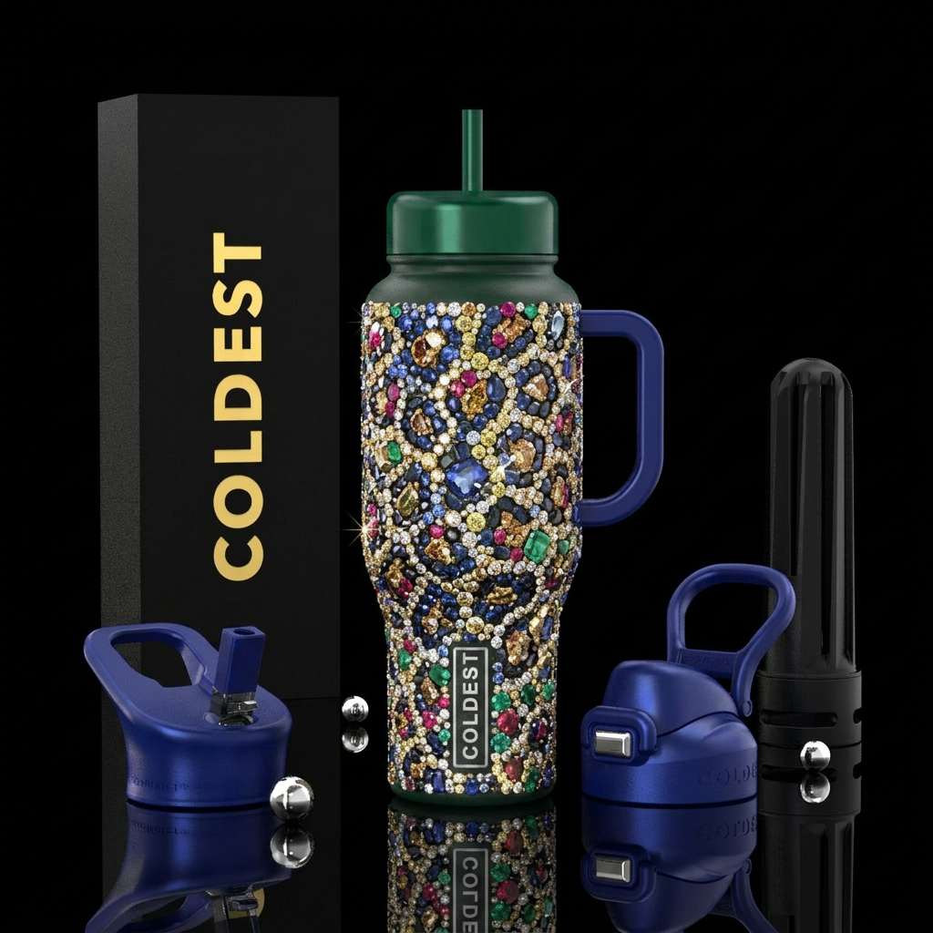 Leopard with gemstones water bottle design